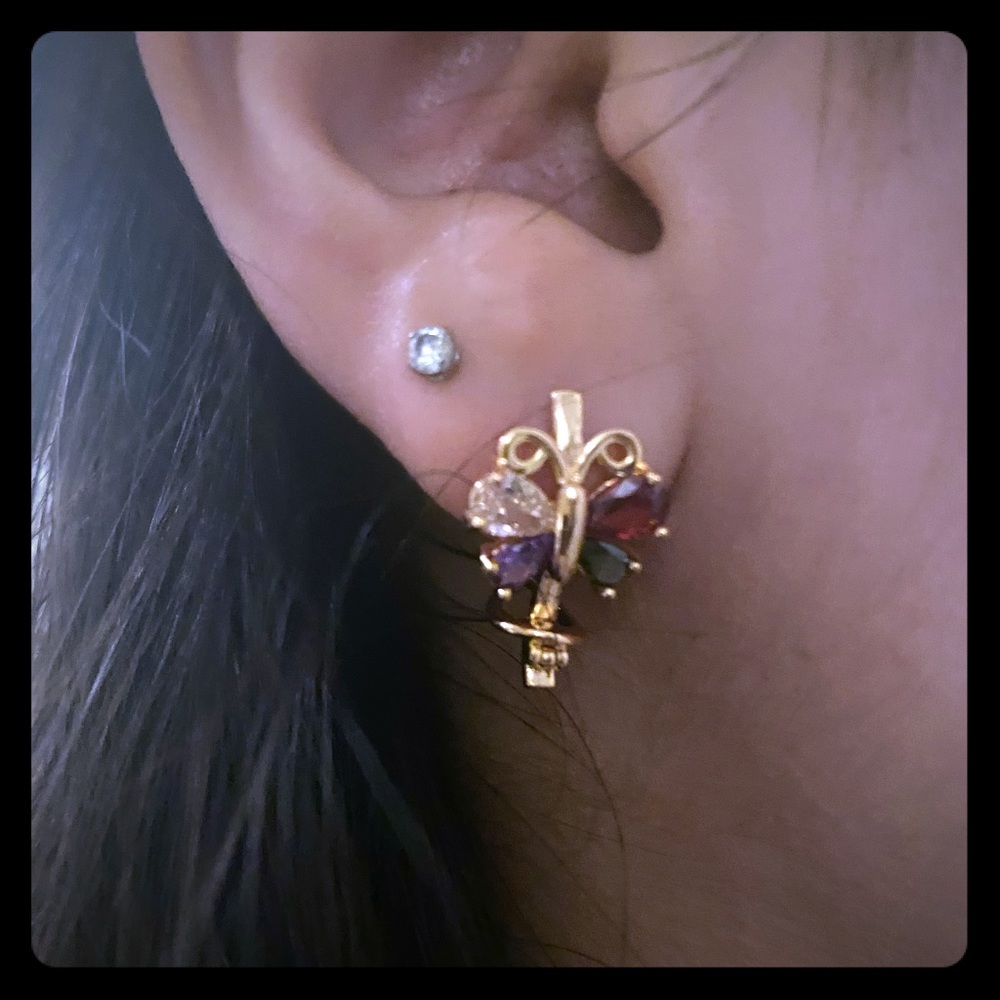 Multicolored gem stone golden earrings